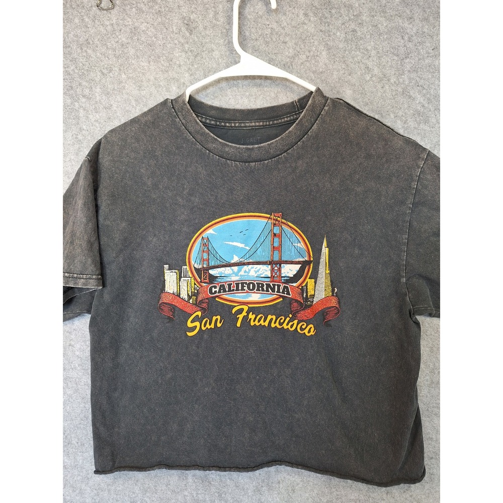 J. Galt San Francisco California Graphic Tee Acid Wash Gray Crop Top One Size